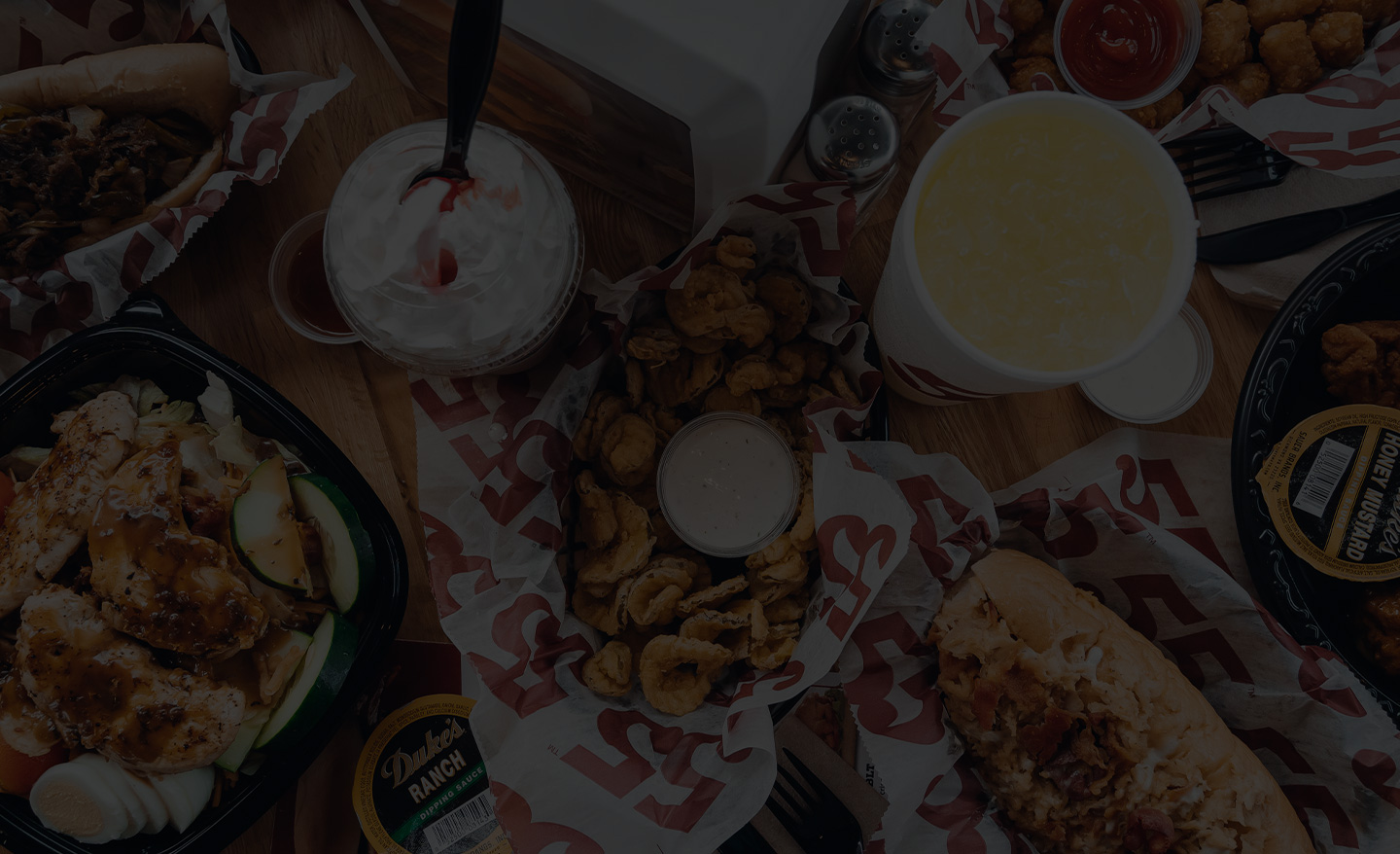 Hwy55 food spread with ranch dressing